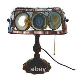 Unique Tiffany Style Stained Glass Banker's Desk Lamp With Geode slices PU only