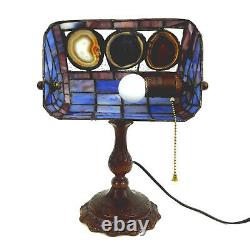 Unique Tiffany Style Stained Glass Banker's Desk Lamp With Geode slices PU only