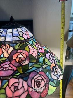 VINTAGE Tiffany Lamp Victorian Style Table Stained Glass Shade Light Desk Pink