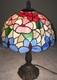Vntg Stained Glass Colorful Flowers Tiffany Style Table Light Accent Lamp 18 H