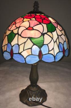 VNTG Stained Glass Colorful Flowers Tiffany Style Table Light Accent Lamp 18 H