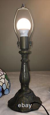 VNTG Stained Glass Colorful Flowers Tiffany Style Table Light Accent Lamp 18 H
