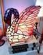 Vtg Pink Stained Glass Dale Tiffany Swan Bird Iridescent Night Light Lamp Nwt