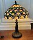 Vtg Signed Dale Tiffany Stained Slag Glass Table Lamp Bronze Finish Double Bulb