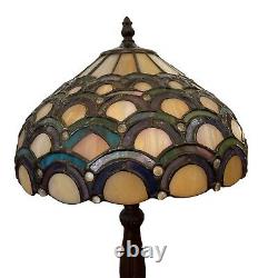 VTG Signed Dale Tiffany Stained Slag Glass Table Lamp Bronze Finish Double Bulb