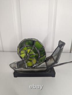 VTG Stained Glass Tiffany Style Green Snail Slug Night Light Table Lamp Metal