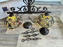 VTG Tiffany Style Stained Glass 2 Light Island Tuscany Kitchen Bar Lamp 33x18