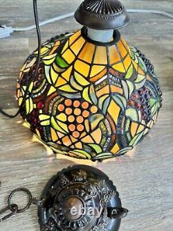 VTG Tiffany Style Stained Glass 2 Light Island Tuscany Kitchen Bar Lamp 33x18