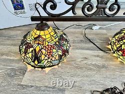 VTG Tiffany Style Stained Glass 2 Light Island Tuscany Kitchen Bar Lamp 33x18