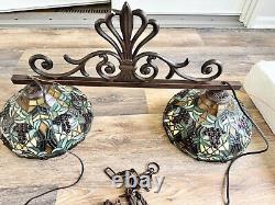 VTG Tiffany Style Stained Glass 2 Light Island Tuscany Kitchen Bar Lamp 33x18