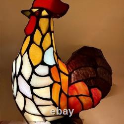 VTG Tiffany Style Stained Glass Chicken Rooster Farmhouse Table Lamp 11 h