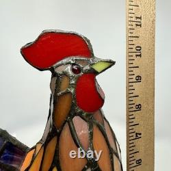 VTG Tiffany Style Stained Glass Chicken Rooster Farmhouse Table Lamp 11 h