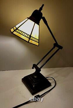 Versatile Leaded Caramel Slag Glass Pivotal & Adjustable Desk and Reading Lamp