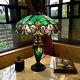 Vibrant Color Double Lit 24.5 H Green Table Lamp Stained Glass Light Lamps New