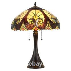 Victorian Design 2-Light Tiffany Style Stained Glass Dark Bronze Gold Table Lamp
