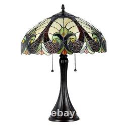 Victorian Design 2-Light Tiffany Style Stained Glass Dark Bronze Gold Table Lamp