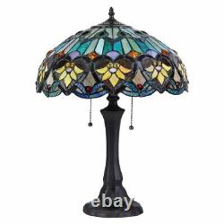 Victorian Design Tiffany Style Stained Glass 2-light Bronze Finish Table Lamp