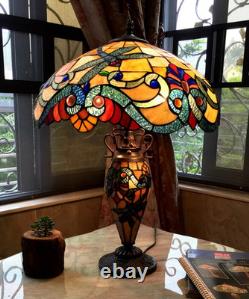 Victorian Stained Glass Table Desk Lamp Tiffany Style Double Lit
