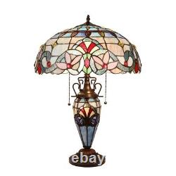 Victorian Stained Glass Table Desk Lamp Tiffany Style Double Lit