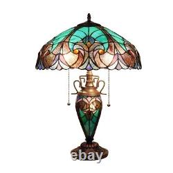 Victorian Stained Glass Table Desk Lamp Tiffany Style Double Lit