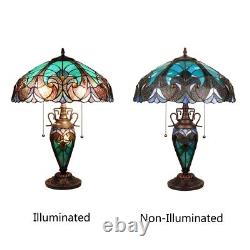 Victorian Stained Glass Table Desk Lamp Tiffany Style Double Lit