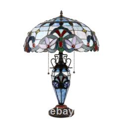 Victorian Stained Glass Table Desk Lamp Tiffany Style Double Lit