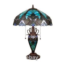 Victorian Stained Glass Table Desk Lamp Tiffany Style Double Lit