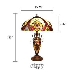 Victorian Stained Glass Table Desk Lamp Tiffany Style Double Lit