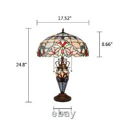 Victorian Stained Glass Table Desk Lamp Tiffany Style Double Lit