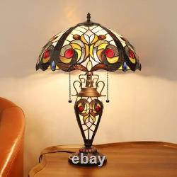 Victorian Stained Glass Table Desk Lamp Tiffany Style Double Lit 16 Shade
