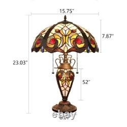 Victorian Stained Glass Table Desk Lamp Tiffany Style Double Lit 16 Shade