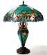 Victorian Stained Glass Table Lamp Tiffany Style Shade Double Lit 24.5h