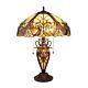 Victorian-style Stained Glass Table Lamp, Dark Bronze, 3 Lights, 16 Wide