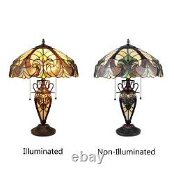 Victorian-Style Stained Glass Table Lamp, Dark Bronze, 3 Lights, 16 Wide