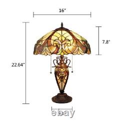 Victorian-Style Stained Glass Table Lamp, Dark Bronze, 3 Lights, 16 Wide