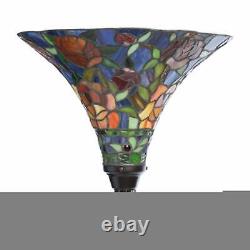 Victorian Theme Tiffany Style Multicolor Rose Torchiere Stained Glass Floor Lamp