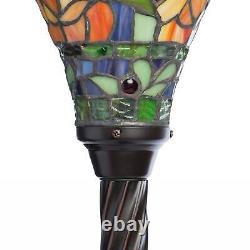 Victorian Theme Tiffany Style Multicolor Rose Torchiere Stained Glass Floor Lamp