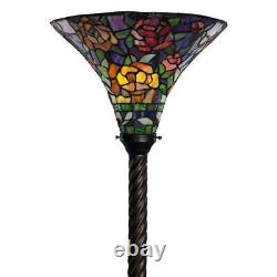 Victorian Theme Tiffany Style Multicolor Rose Torchiere Stained Glass Floor Lamp