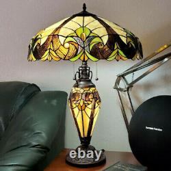 Victorian Theme Tiffany Style Stained Glass Table Reading Accent Lamp Lit Base