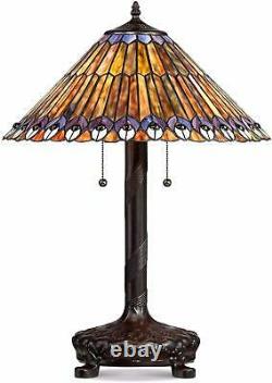 Victorian Tiffany Style Antiques Stained Glass Peacock Accent Lamp Shade Table