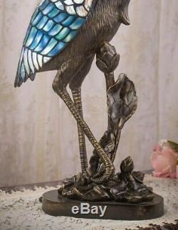 Victorian Trading Co Blue Heron Tiffany Style Stained Glass Table Lamp