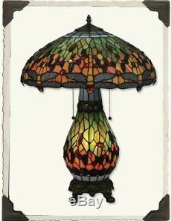 Victorian Trading Co Dragon Fly Tiffany Style Stained Glass Table Lamp