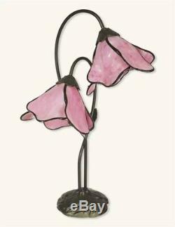 Victorian Trading Co Pink Stained Glass Twin Lily Accent Lamp