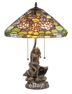 Victorian Trading Co Tiffany Style Stained Glass Mermaid Lagoon Table Lamp