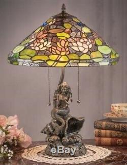 Victorian Trading Co Tiffany Style Stained Glass Mermaid Lagoon Table Lamp