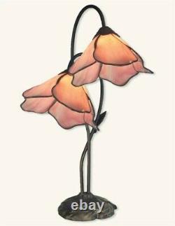 Victorian Trading NWOT Pink Stained Glass Twin Lily Accent Lamp 37A