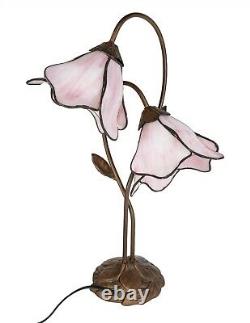 Victorian Trading NWOT Pink Stained Glass Twin Lily Accent Lamp 37A