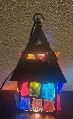 Vintage 10 Tall Nader Chunk Stained Glass Lamp Mid Century Modern Lamp