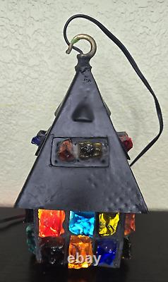 Vintage 10 Tall Nader Chunk Stained Glass Lamp Mid Century Modern Lamp