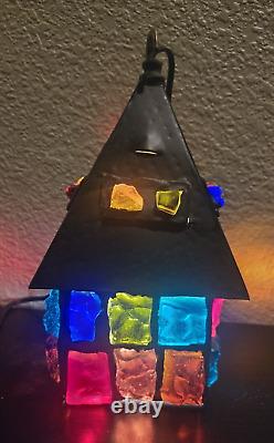 Vintage 10 Tall Nader Chunk Stained Glass Lamp Mid Century Modern Lamp